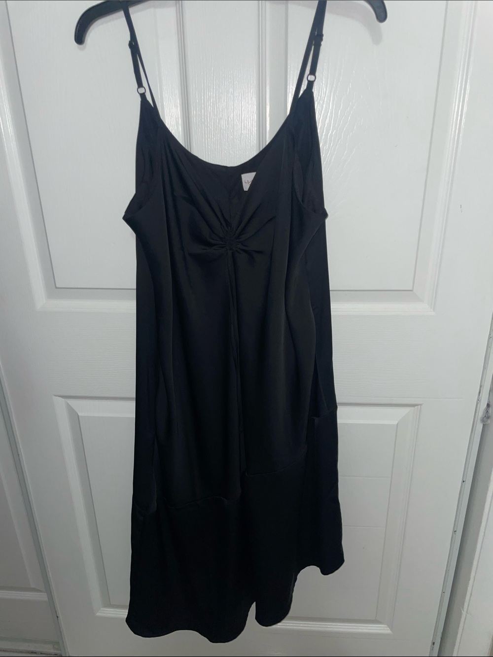 Black Twist-Front Spaghetti Strap Midi Dress